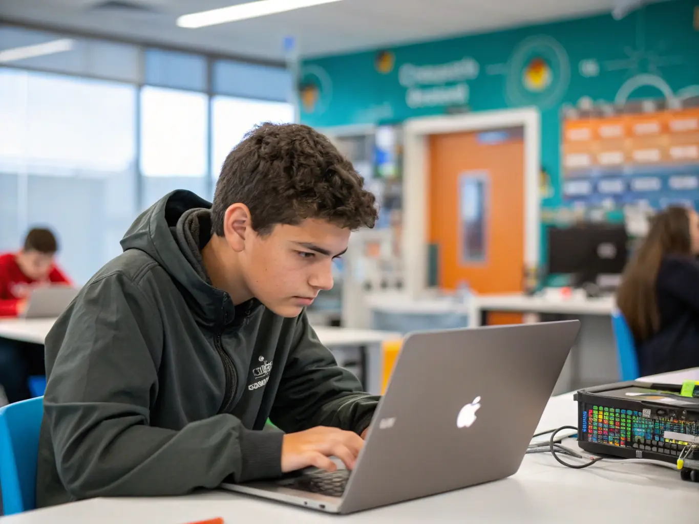 A focused image of a student in a cybersecurity training course, deeply engaged in a hands-on ethical hacking module, showcasing the practical application of skills.